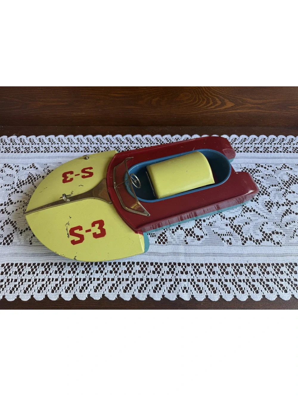 Vintage Metal Hydroplane Occupied Japan Tin Toy Speedboat S-3